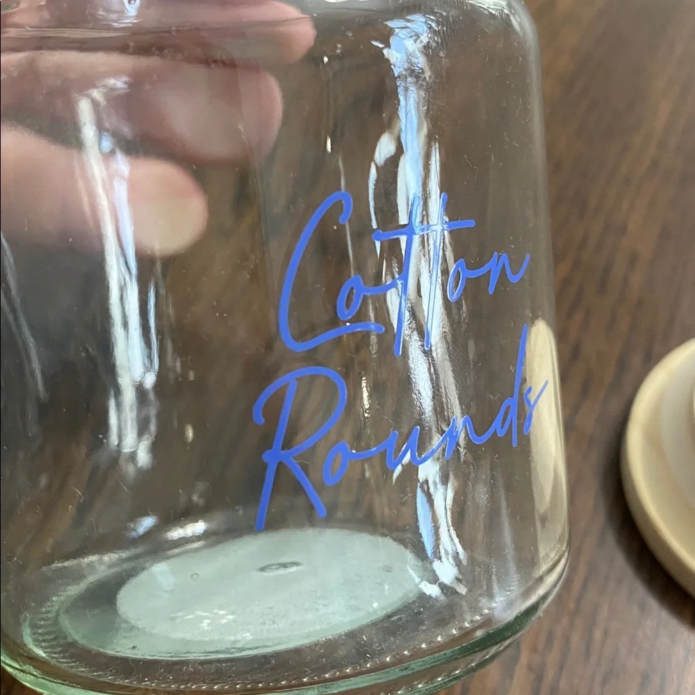 “5/$20” Cotton rounds glass storage jar with wooden lid